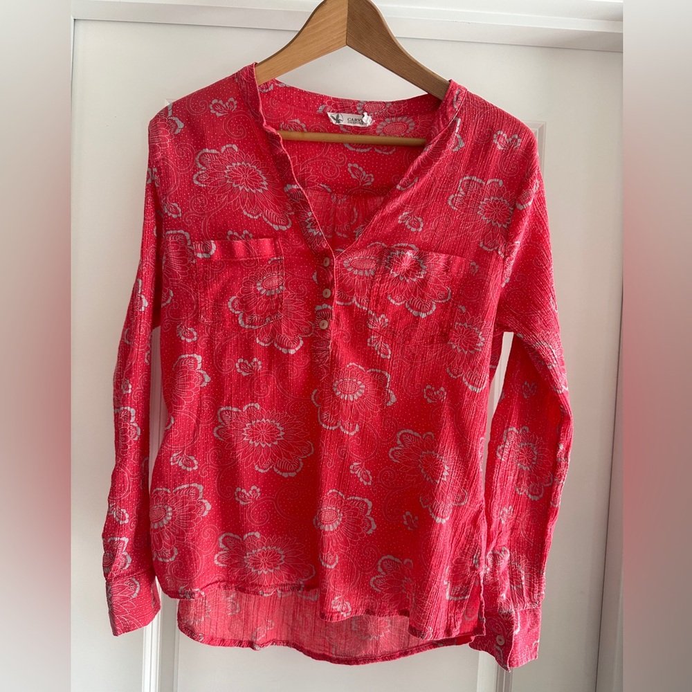 Carve Bright Pink Floral Cotton Gauze Button-Front Women's Blouse